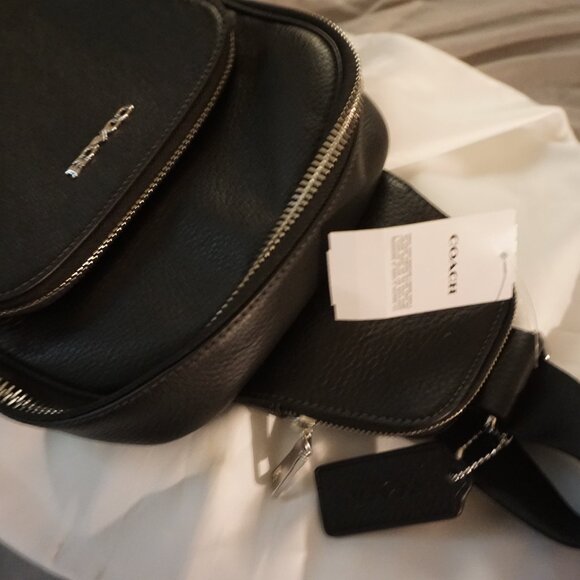Coach Sling Black Leather Nickel  NWT Unisex - Picture 5 of 9